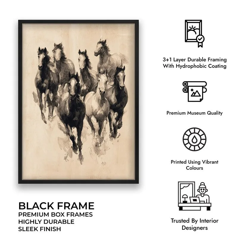 Sepia Wild Horse Wall Painting With Black Frame media 10