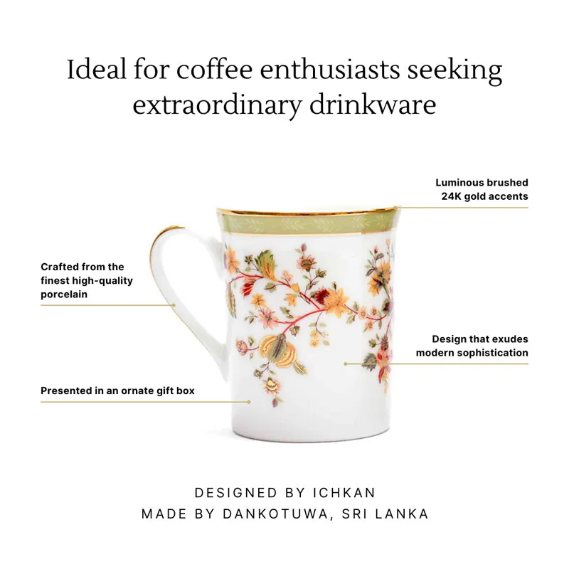 Painted Blooms 24k Gold Brushed Porcelain Coffee Mug (300 mL Each) - Set of Six media 6