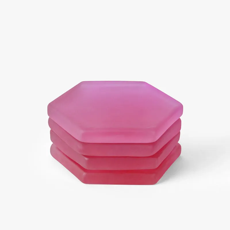 Glossy Hexa Glass Coaster (Pink) - Set Of Four media 3