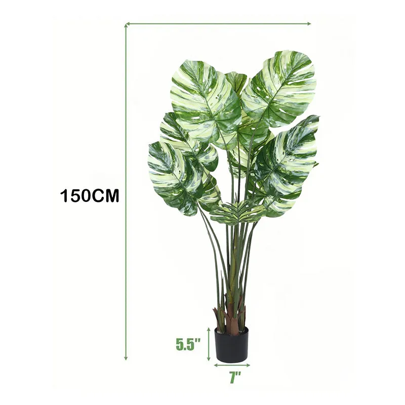 Vaiga Artificial Variegated Monstera With Black Plastic Pot - 5 Feet media 6
