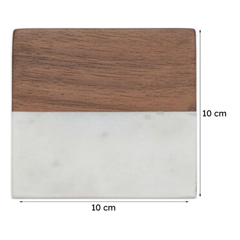 Losa Handmade Square Marble And Wooden Coaster - Set Of Four media 6
