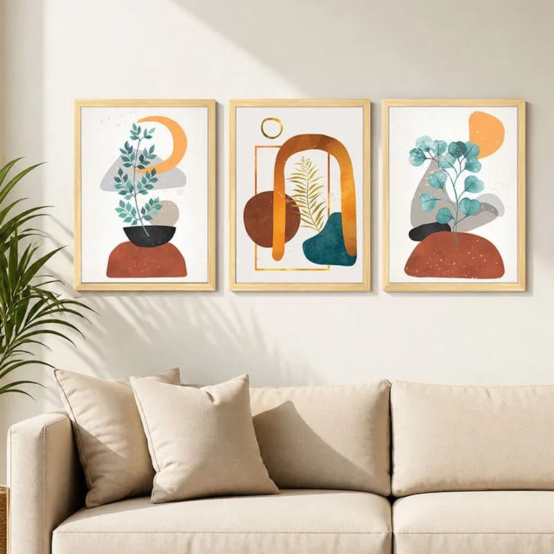 Verdelle Nature Inspired Abstract Wall Painting With Frame - Set Of Three media 2