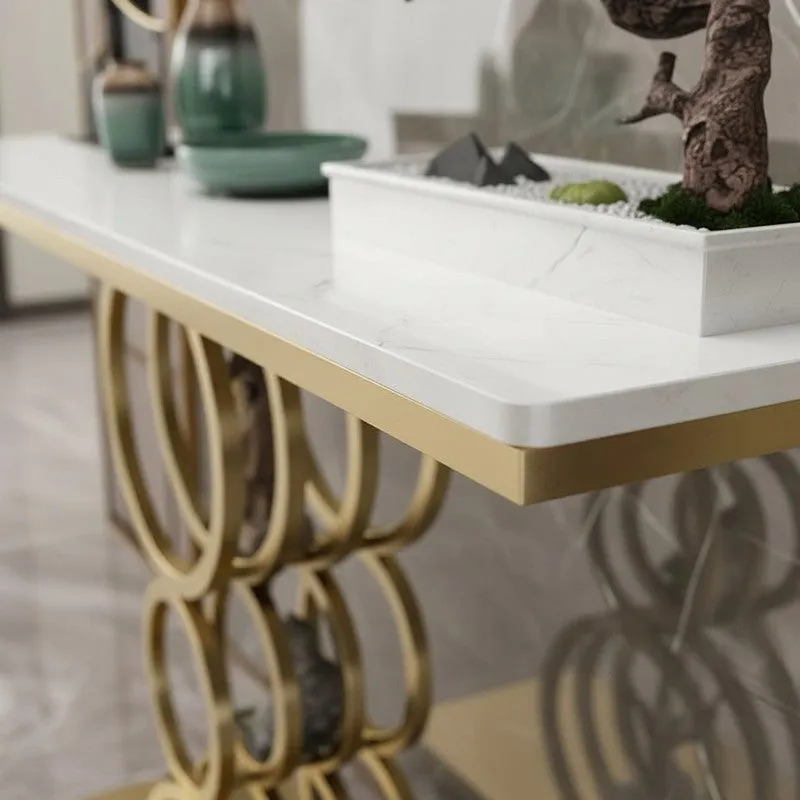 Triple Ring Metal Console Table with Marble Top - Large media 3