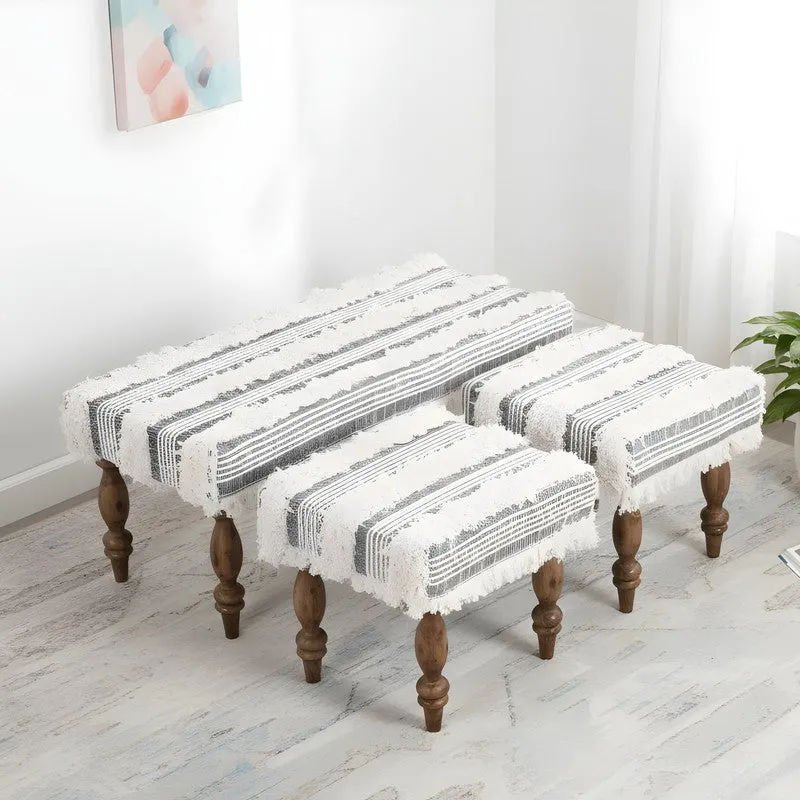 Cazro Sheesham Wooden Bench with Stools (Grey) - Three Piece Set media 1