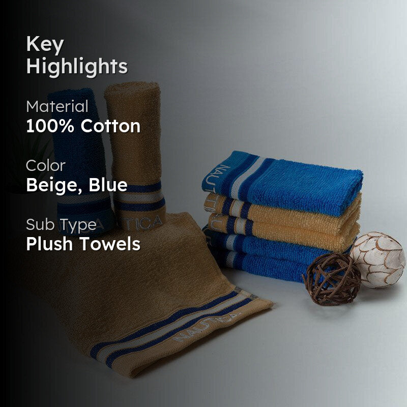 Nautica Dove Down Cotton Face Towel (Beige & Blue) - Set Of Eight media 2