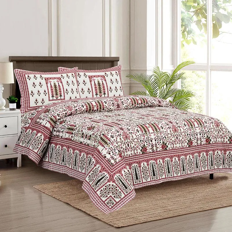 Ritu Mandala Ethnic Cotton Bedsheet (Red & White) - 160 TC media 1