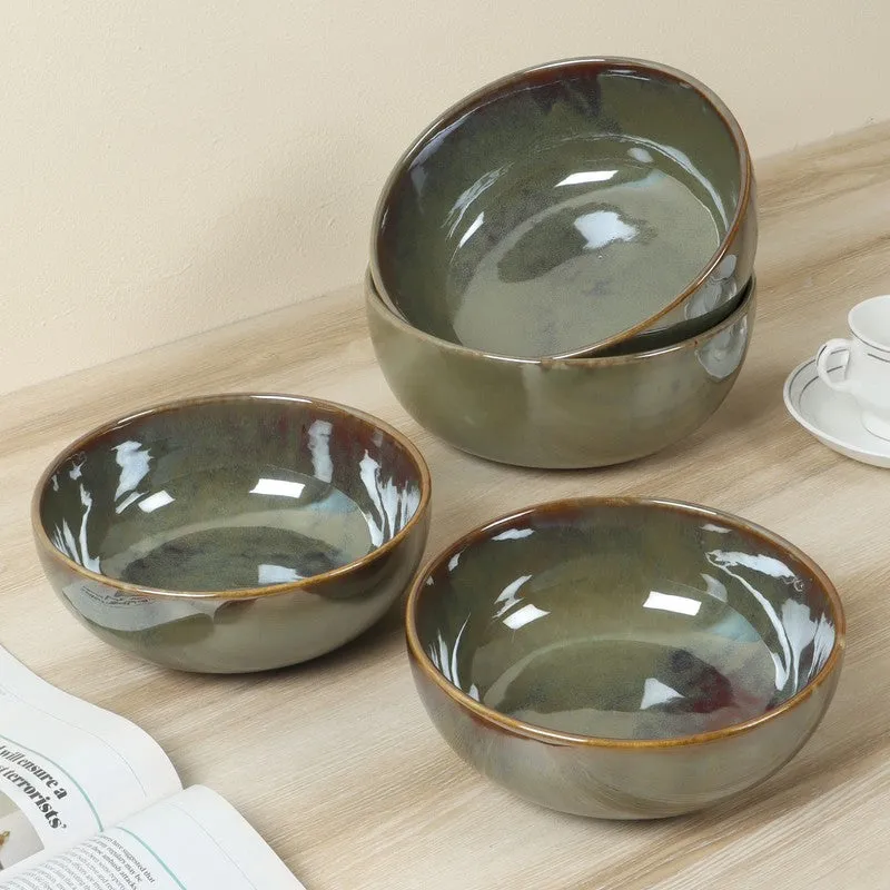 Aurelle Table Serving Bowl (Olive Green,700 mL Each) - Set Of Four media 1
