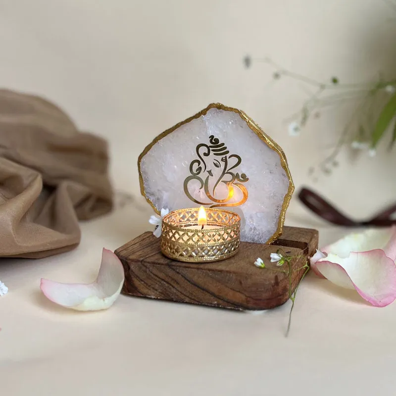 Ganesha Handcrafted Agate Religious Accent With Tealight Candle Holder - Turquoise media 4