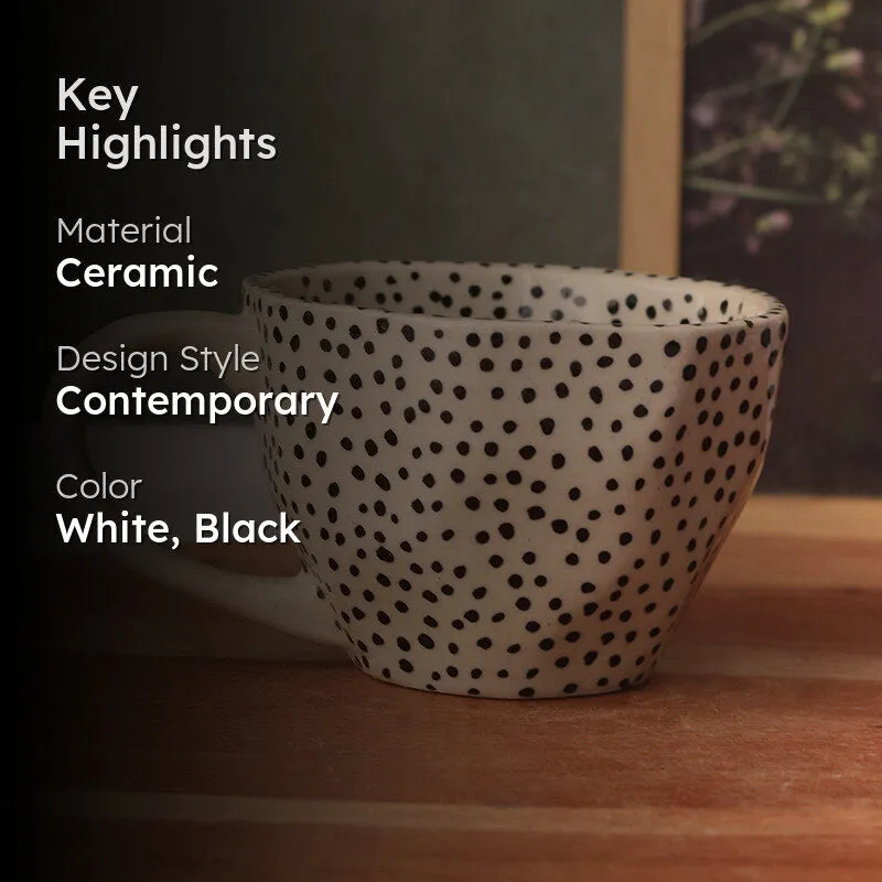 Polka Ceramic Tea Cup (230 mL)/White,Black) media 2
