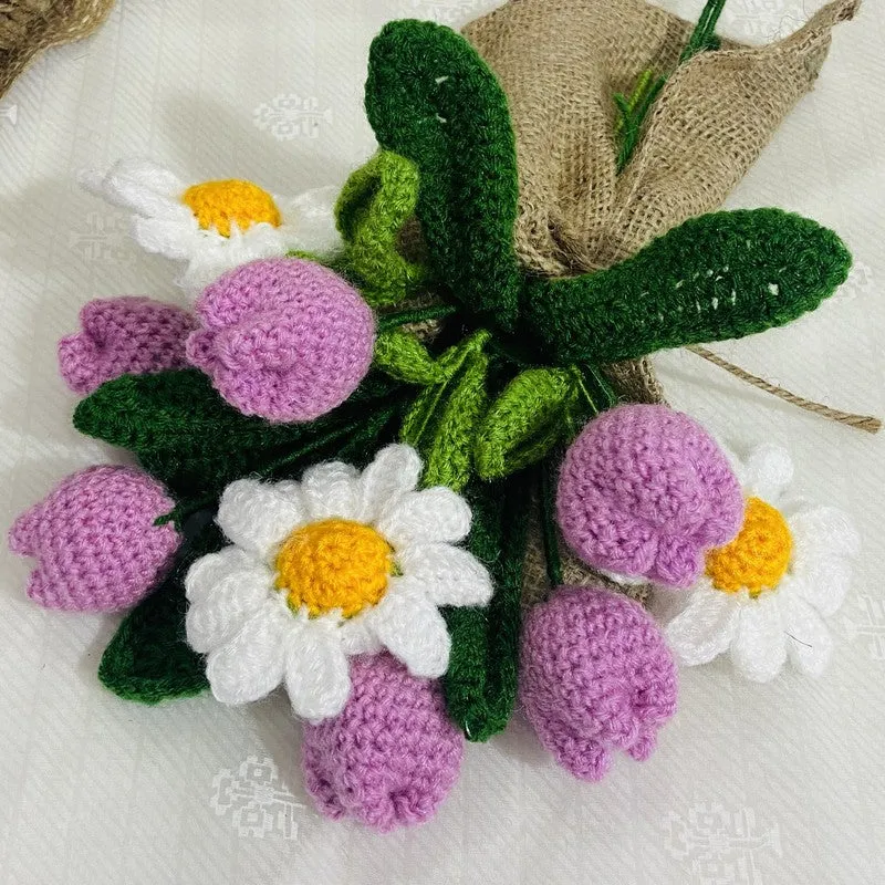 Crochet Handmade Tulip Bouquet (Purple,White) - Set Of Nine media 6
