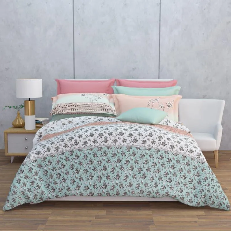 Nesa Flora Stripe - Green & Peach Cotton Bedsheet - 210 TC media 4