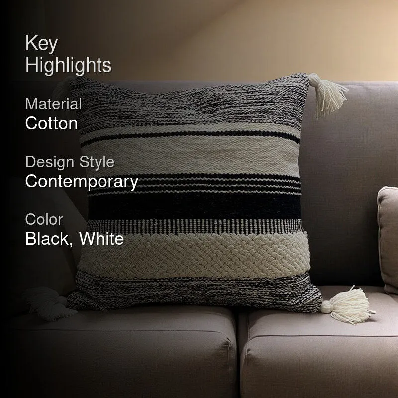 Striped Plush  Tufted Cushion Cover - (Black & White) media 2