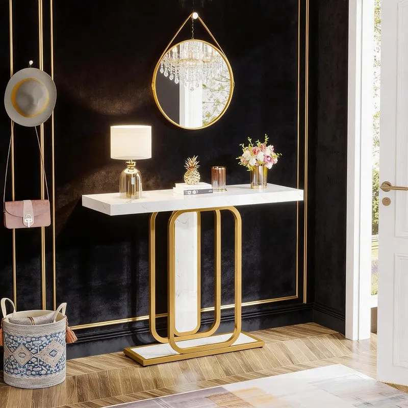 Sleek Metal Console Table with Marble Top - Large media 6