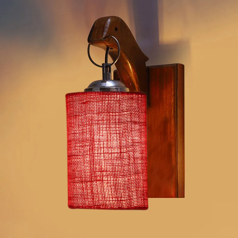 Estrella Jute & Wooden Wall Lamp - Maroon media 5