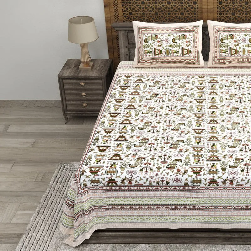 Royalus Cotton Bedsheet (Olive Green,Beige) - 240 TC media 3