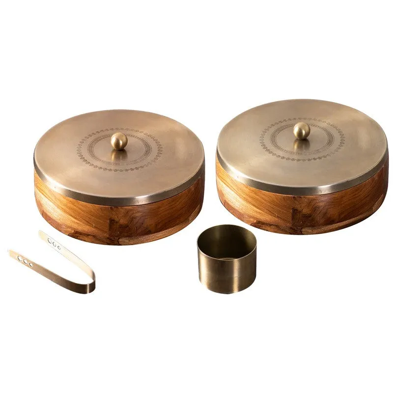Zaestia Mango Wood Round Masala Box - Three Piece Set media 4