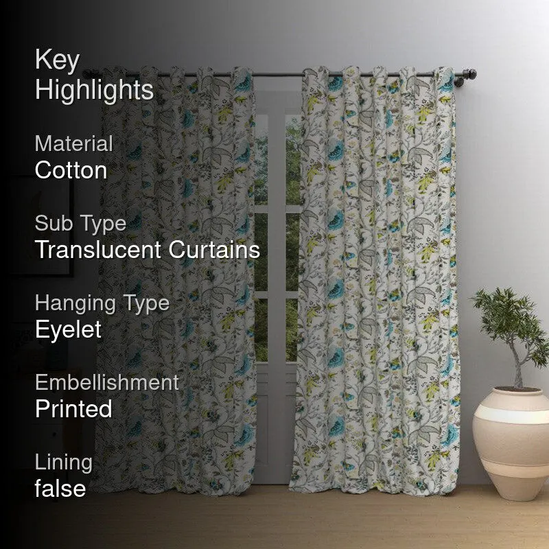 Mivaana Floral Curtain (Blue) - Set Of Two media 2