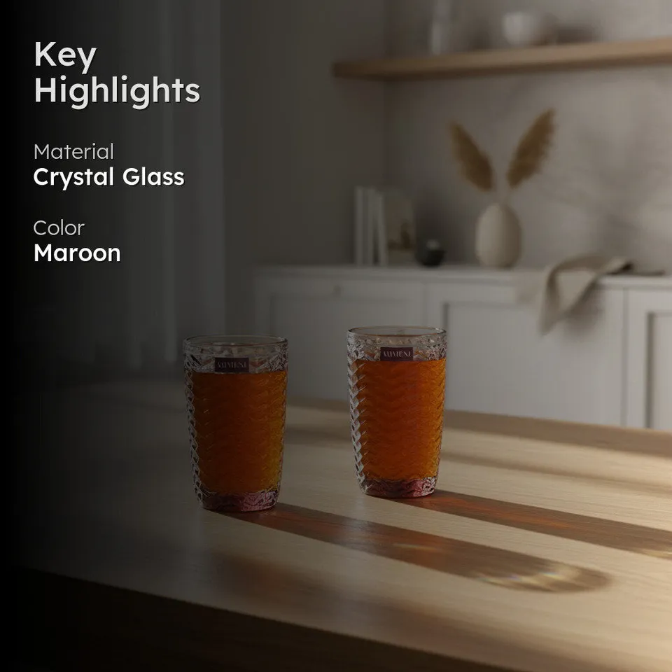 Chevs Tall Glass (Maroon) (390 ml ) - Set Of Four media 2