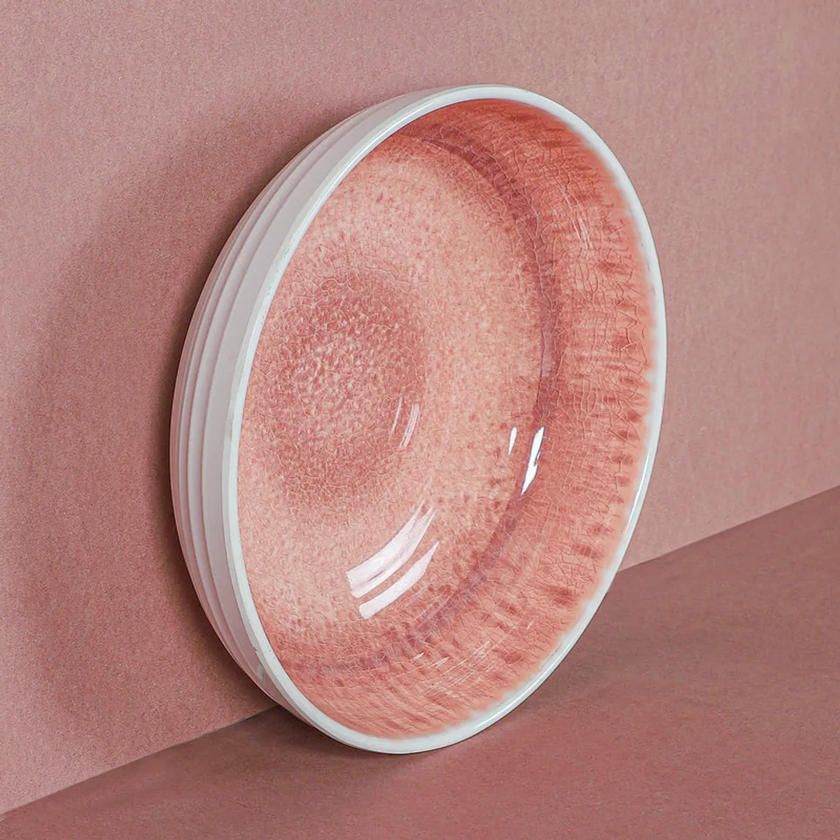 Top view showing the glossy blush pink interior of the bowl