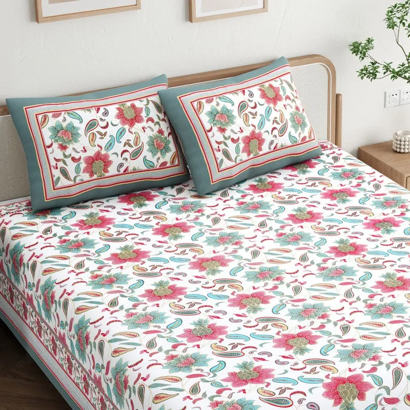 Soft Petal Cotton Bedsheet (Pink,Green)- 180 GSM media 4