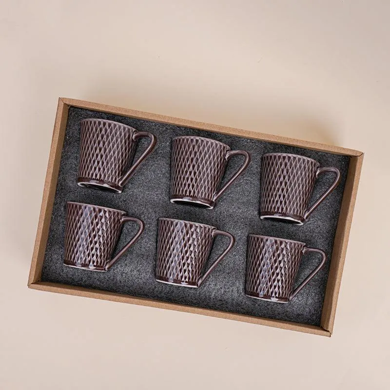 Bruna Porcelain Tea Cup (180 mL Each)/Brown)- Set of Six media 5