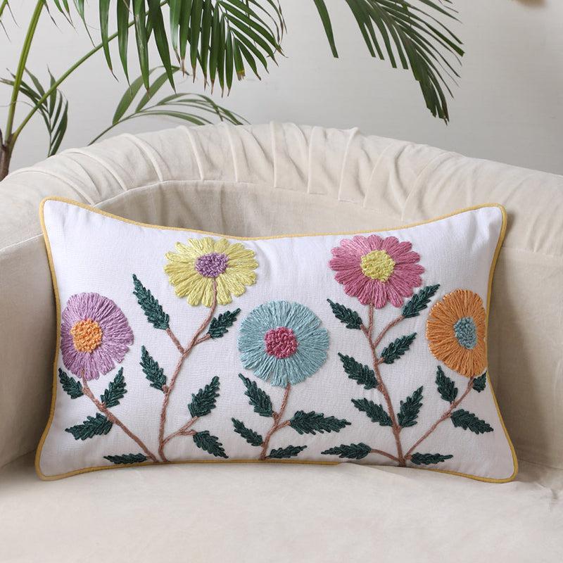 Manjari Embroidered Cotton Cushion Cover media 2