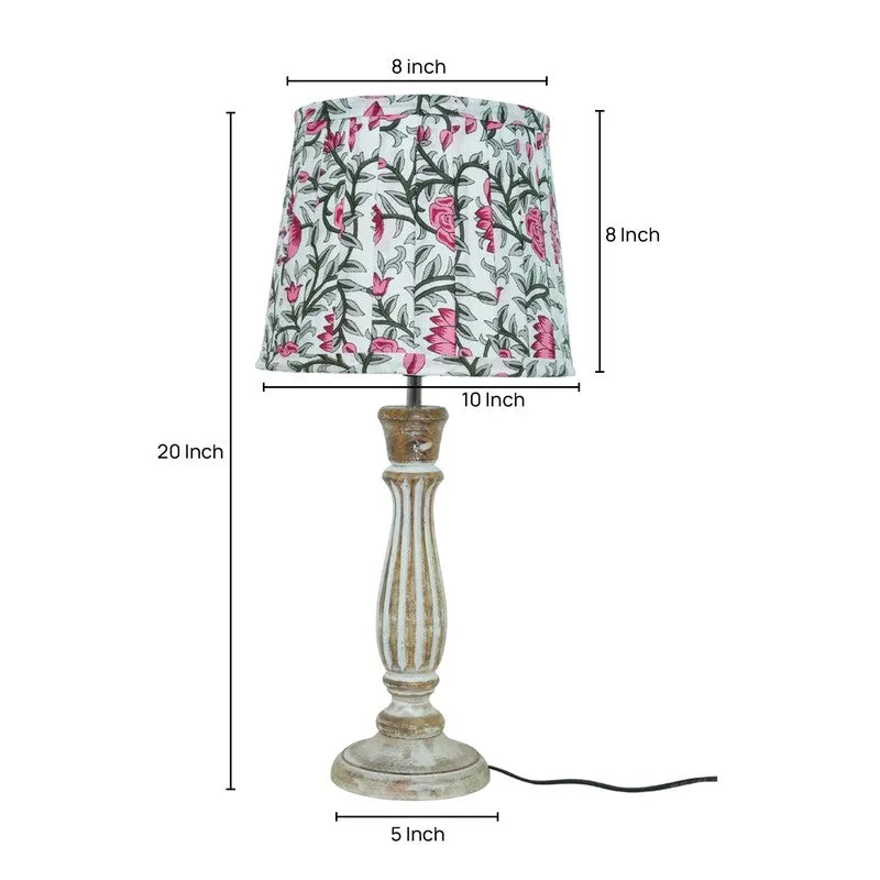 Floral Vine Wooden Base Cotton Table Lamp - Multicolor media 5