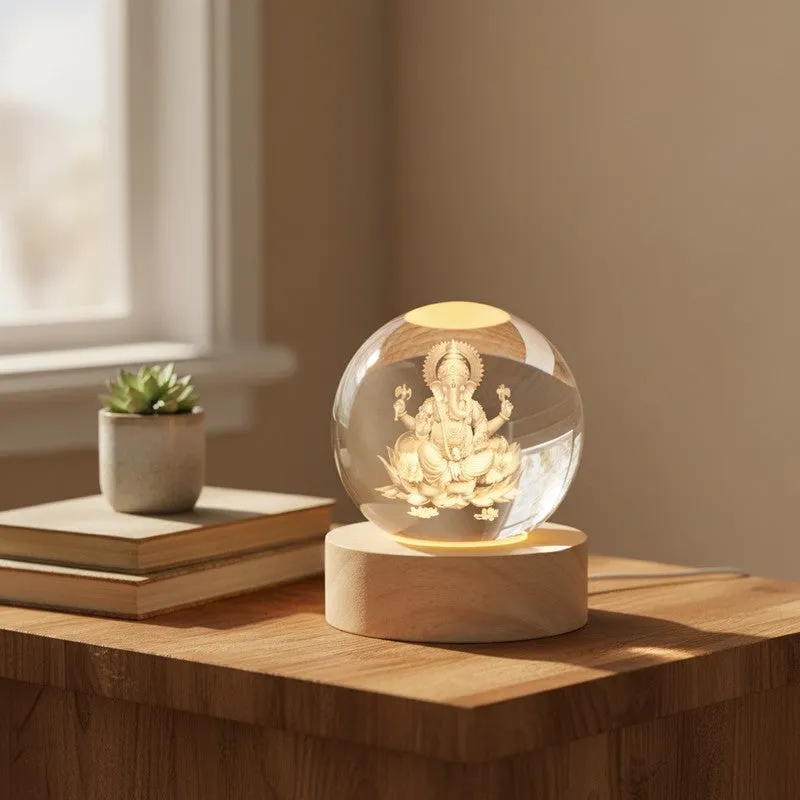 Divine Ganesha Glass Ball Table Lamp media 3