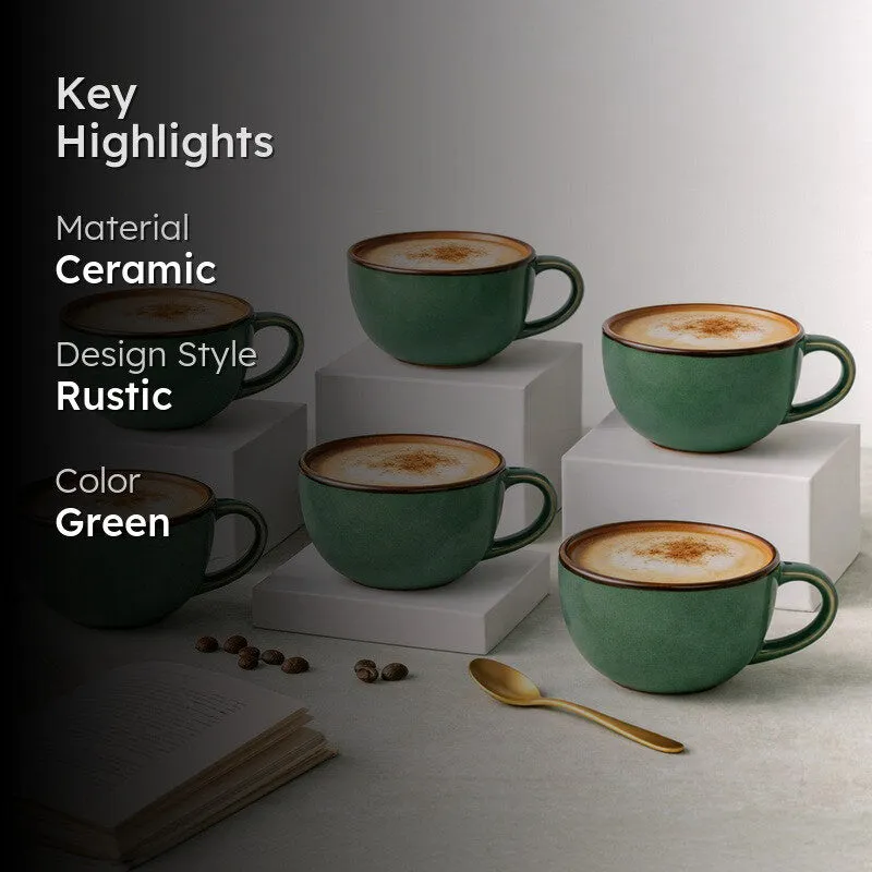 Cuddle Ceramic Tea Cup (250 mL Each),Green) - Set Of Six media 2