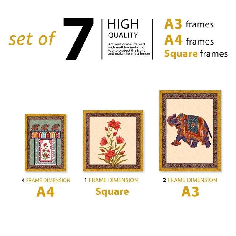 Vivid Indian Heritage Canvas Wall Art With Frame - Set Of Seven media 8