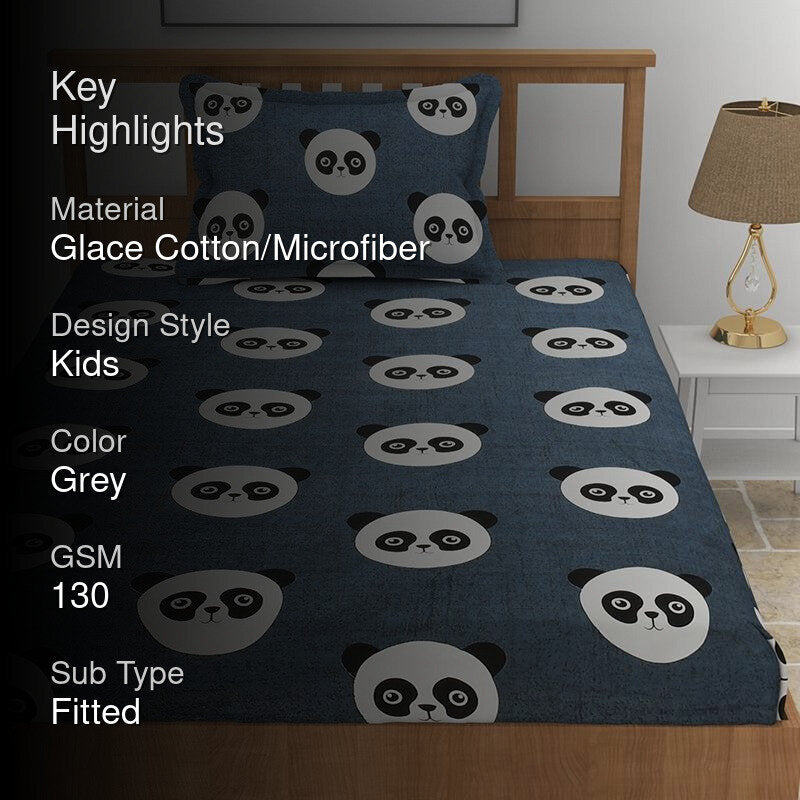 Panda Polka Kids Microfiber Bedsheet (Dark Grey) - 130 GSM media 2