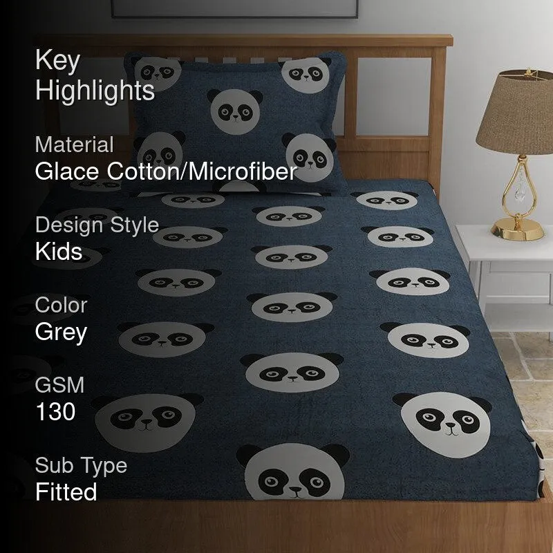 Panda Polka Kids Microfiber Bedsheet (Dark Grey) - 130 GSM media 2