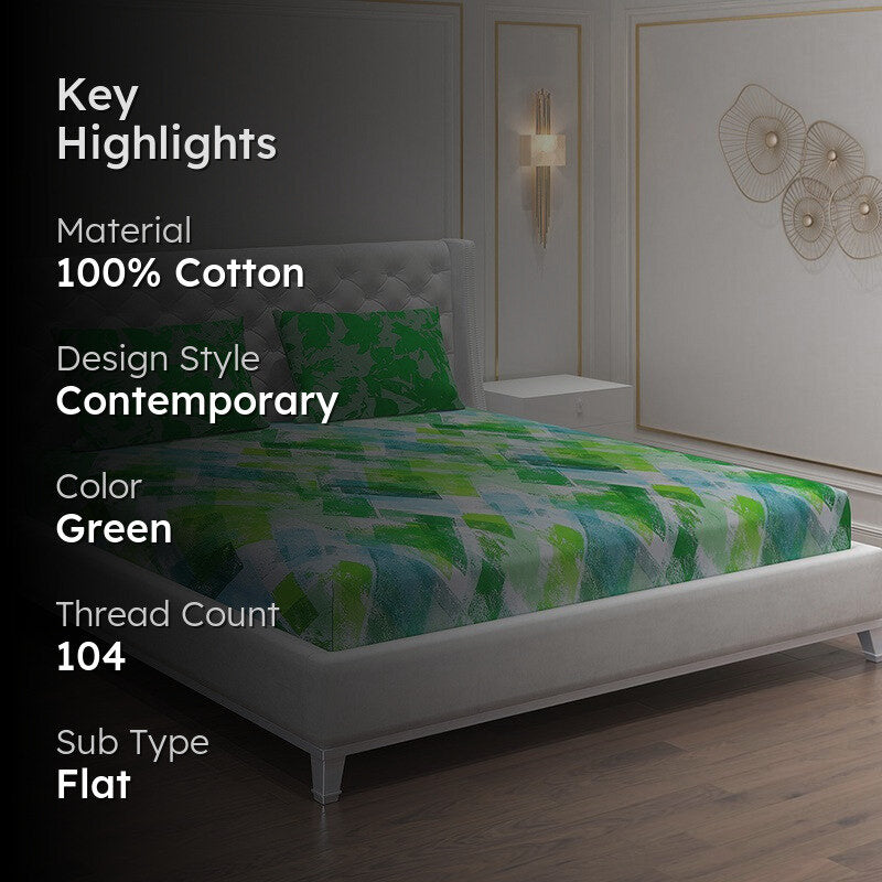 Monte Carlo Modern Muse Cotton Bedsheet (Green) - 104 TC media 2