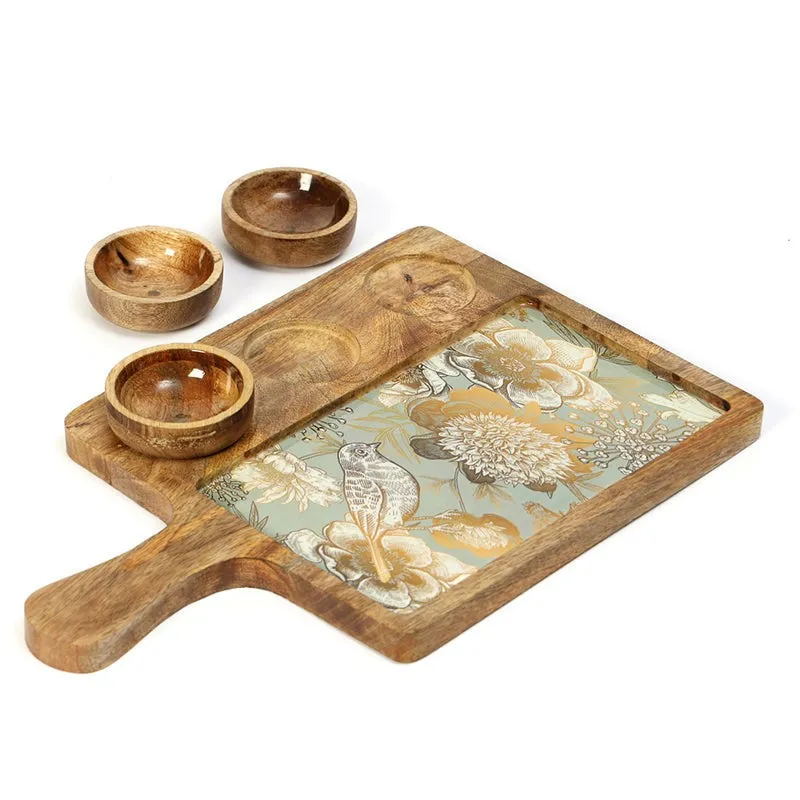 Golden Fleur Mango Wood Platter - Four Piece Set media 4