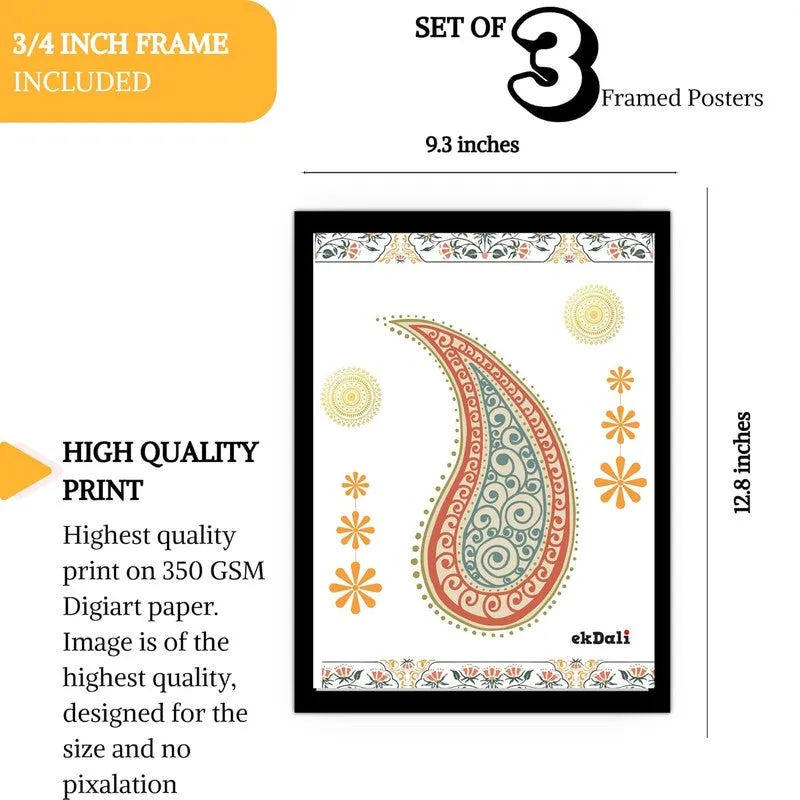 Paisley Charm Paper Wall Painting With Frame - Black media 9