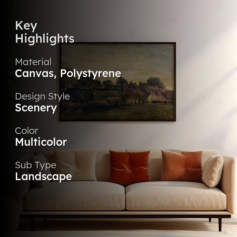 Farming Village At Twilight Canvas Wall Art - Black Frame media 2