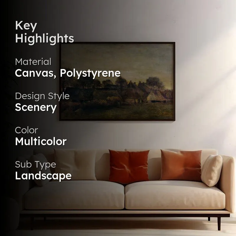 Farming Village At Twilight Canvas Wall Art - Black Frame media 2