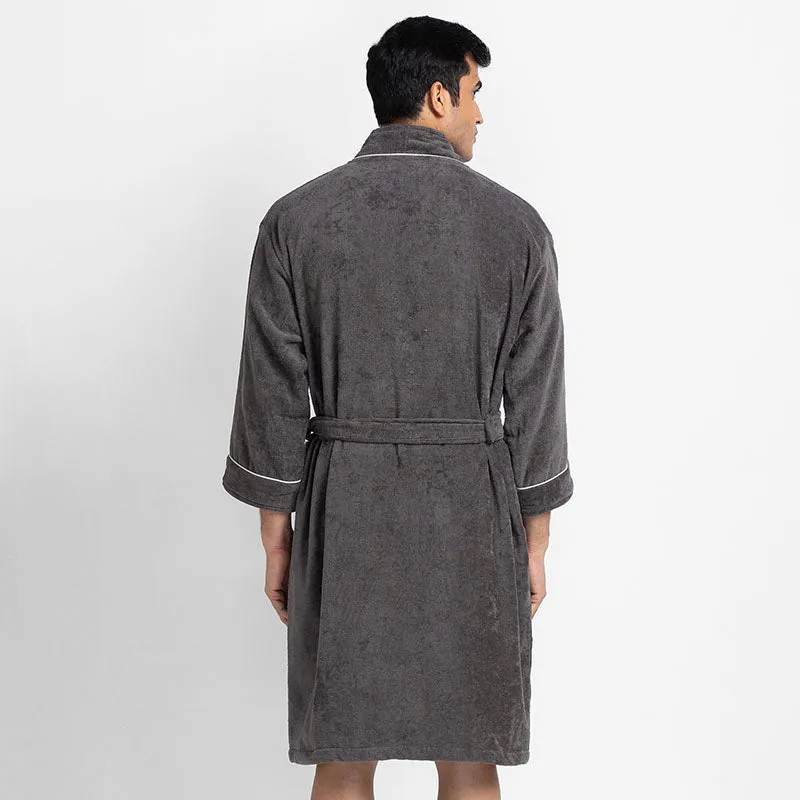 Nautica Men's Cashmere Dreams Cotton Bath Robe - Dark Grey media 4