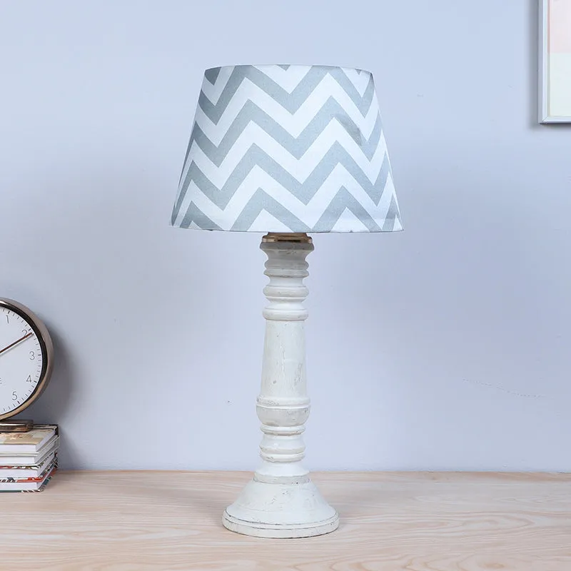 Chevron Light Coil Printed Mango Wood Table Lamp - Grey, White media 3
