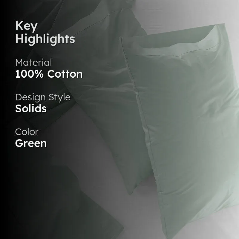 Maison Solid Cotton Pillow Cover (Sage,200TC) - Set Of Two media 2