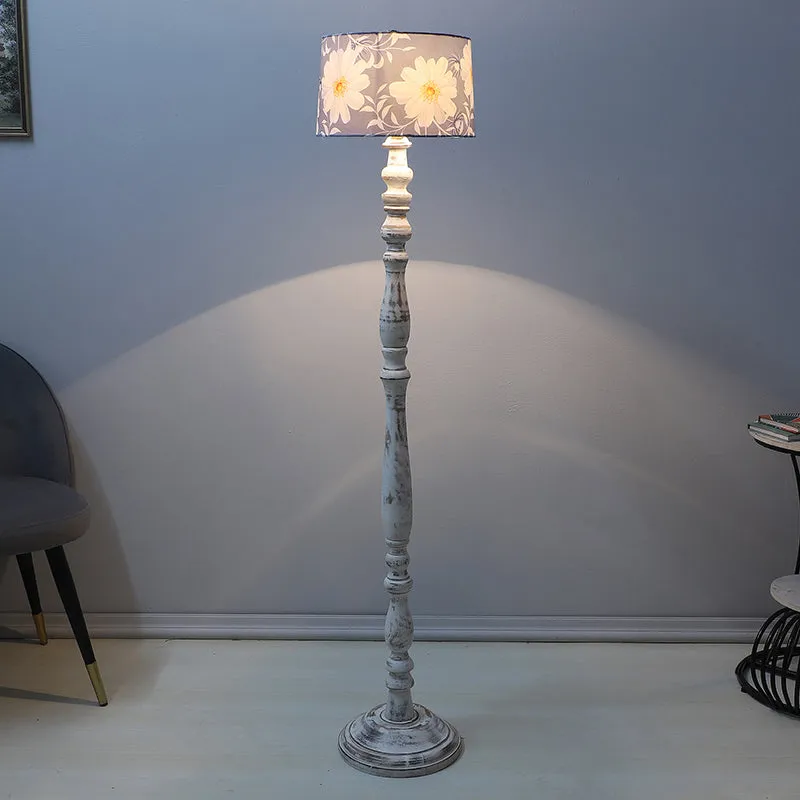 Daisy Blooms Totem Printed Mango Wood Floor Lamp - White media 1
