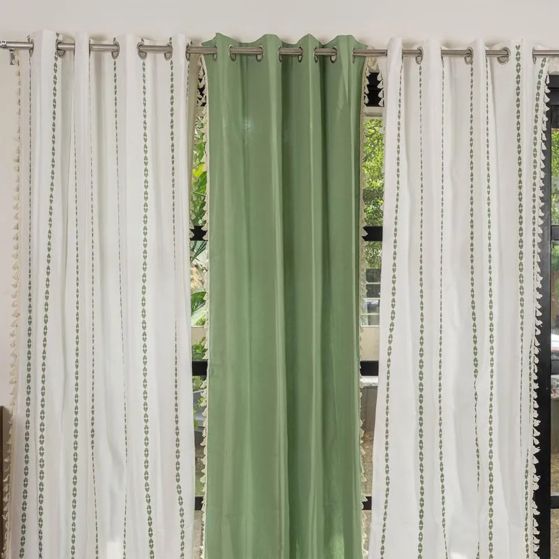 Urban Space Vintage Braid & Aura Curtain (Sage Green) - Set Of Three media 2