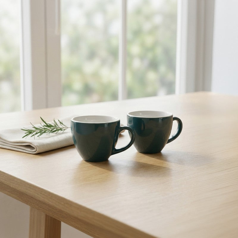 Ceramic Tea Cup (Deep Green/180 mL) - Set of Two