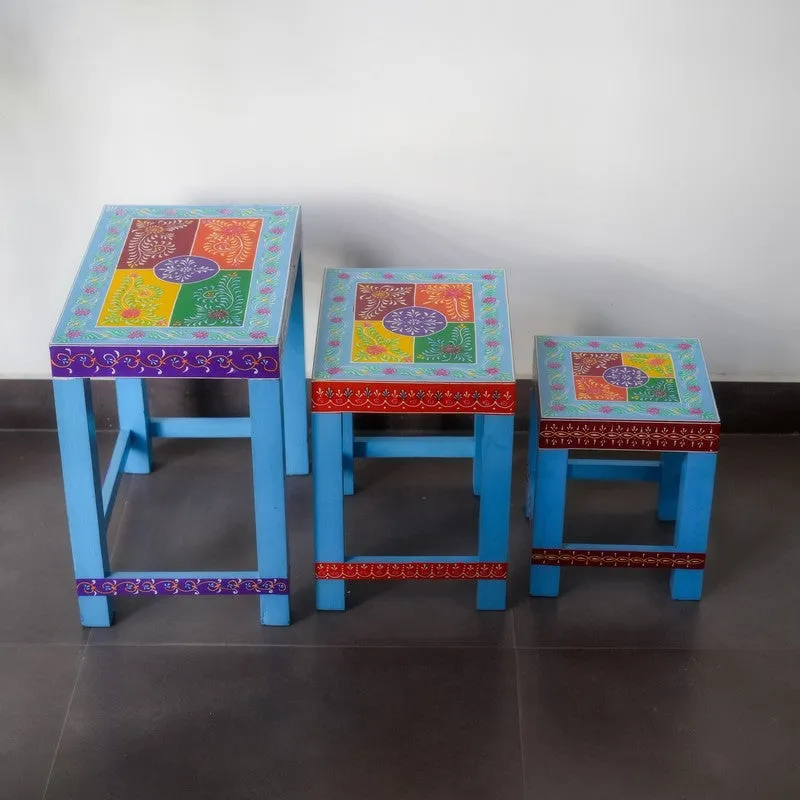 Eryx Folk Art Mango Wood Stool - Set Of Three media 6