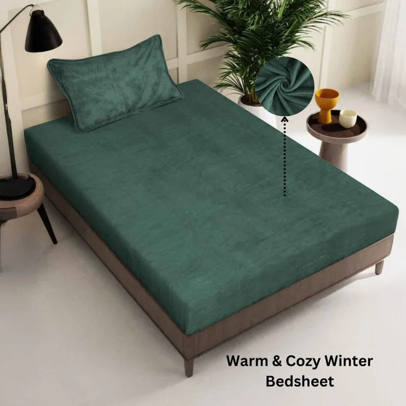 Gentle Rest Fleece Bedsheet (Green) - 180 GSM media 3