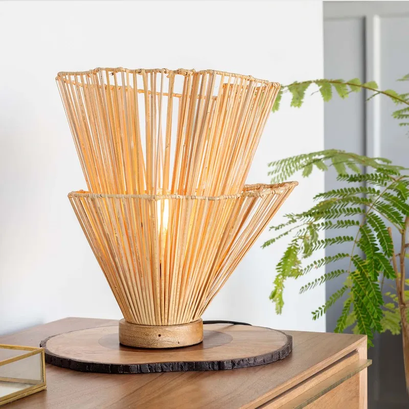 Orange Tree Klimt Cane Mild Steel Table Lamp - Beige media 1