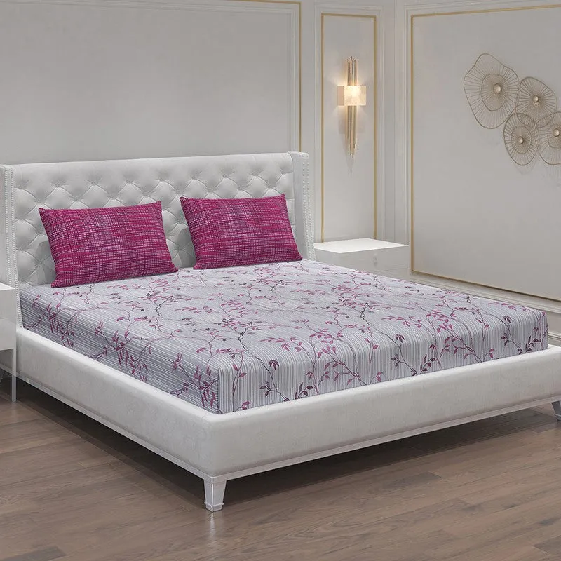 Monte Carlo Flora Form Cotton Bedsheet (White,Pink) - 104 TC media 1