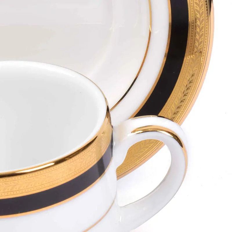 Vienna 24k Gold Brushed Porcelain Tea Cup & Saucer (Blue/280 mL Each) - Set of Six media 7