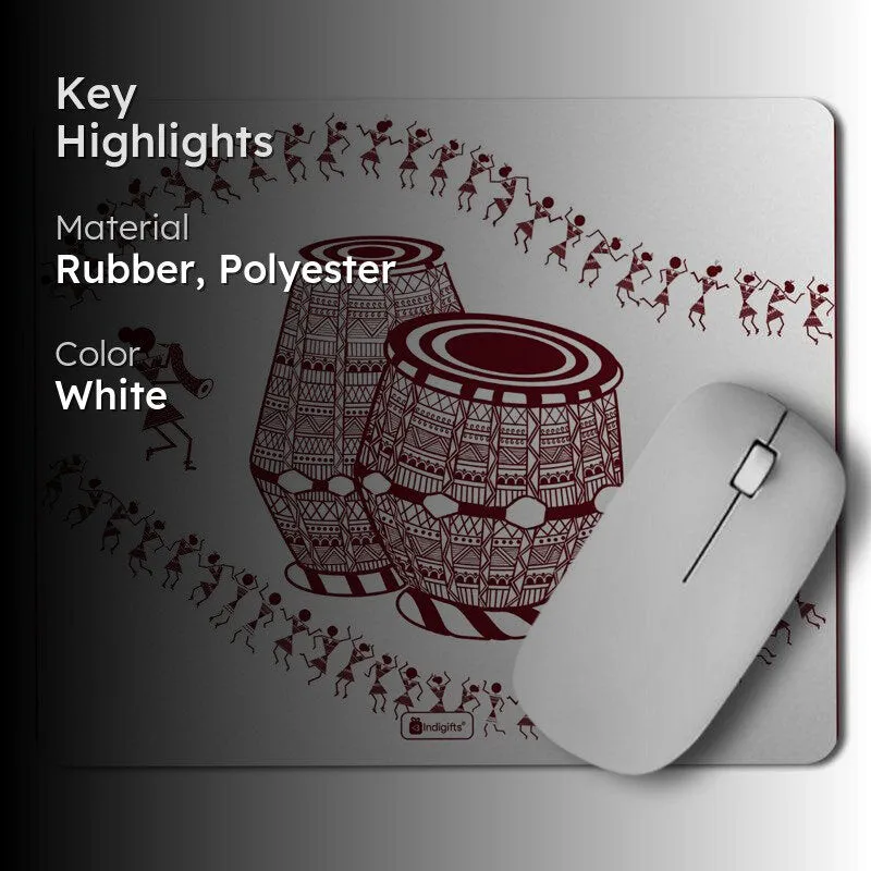 Warli Tabla Mouse Pad - White media 2