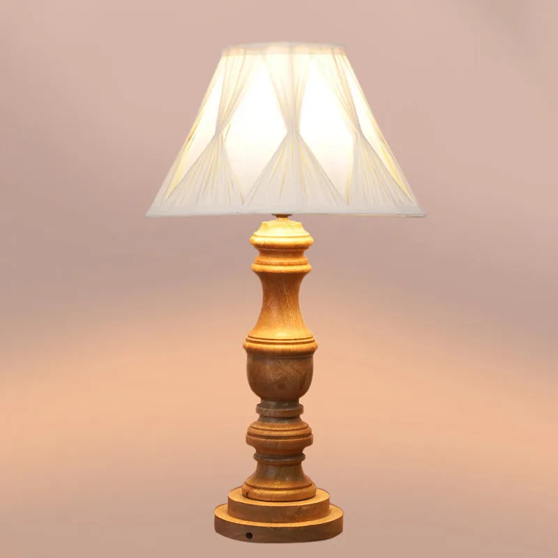 Pleatra Pinch Carve Wooden Table Lamp - Ivory,Brown media 4